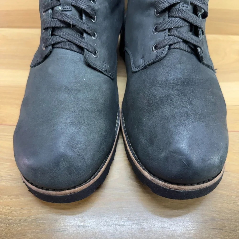 UGG Hannen Boots Mens 9.5 Black Nubuck Waterproof Lace Up Shearling Fur Lined